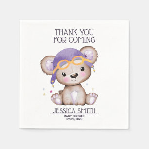 Serviette En Papier Aquarelle Whimsical Girl Pilot Teddy Bear