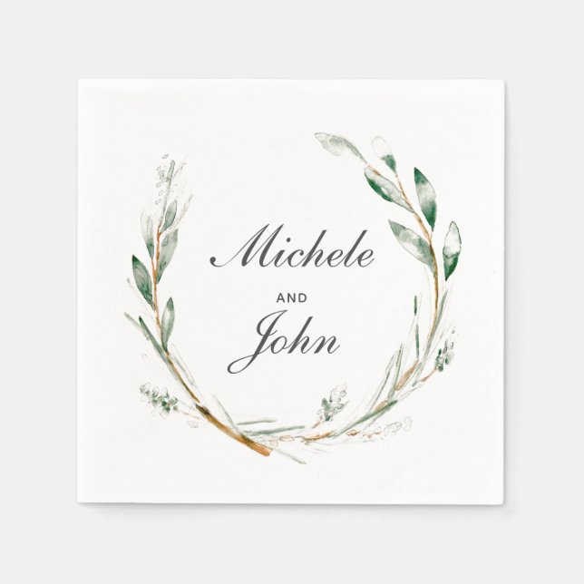 Serviette En Papier Aquarelle Wreath Mariages Noms Papier (Devant)