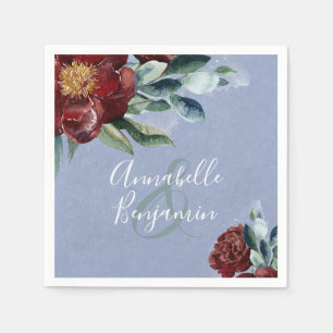 Serviette En Papier Aquarelles florales   Dusty Blue et Burgundy Red