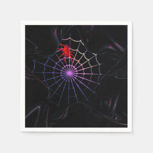 Serviette En Papier Araignée Rouge Dans Une Toile Qui Brille