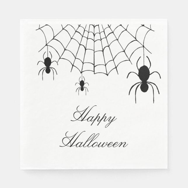 Serviette En Papier Araignées d'Halloween Éffrayant noir blanc (Devant)
