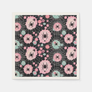 Serviette En Papier Araignées Et Webs En Blues Rose Et Pâles Sur Noir