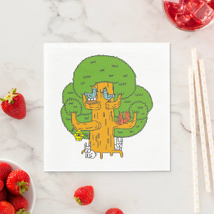 Serviette En Papier Arbre avec des animaux de la forêt Nature mignonne