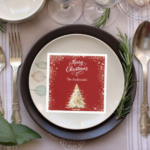 Serviette En Papier Arbre blanc neige paillettes script Noël