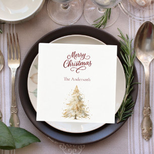 Serviette En Papier Arbre blanc rouge Noël