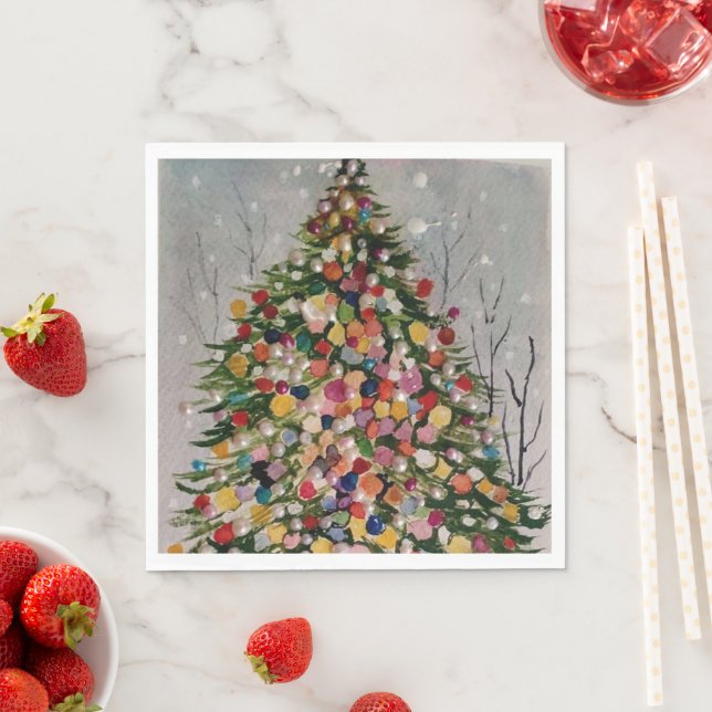 Serviette En Papier Arbre coloré de Noël (En situation)
