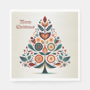Serviette En Papier Arbre coloré de Noël Scandinavie Art populaire