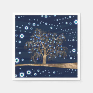 Serviette En Papier Arbre de charme Nazar - Or sur bleu foncé