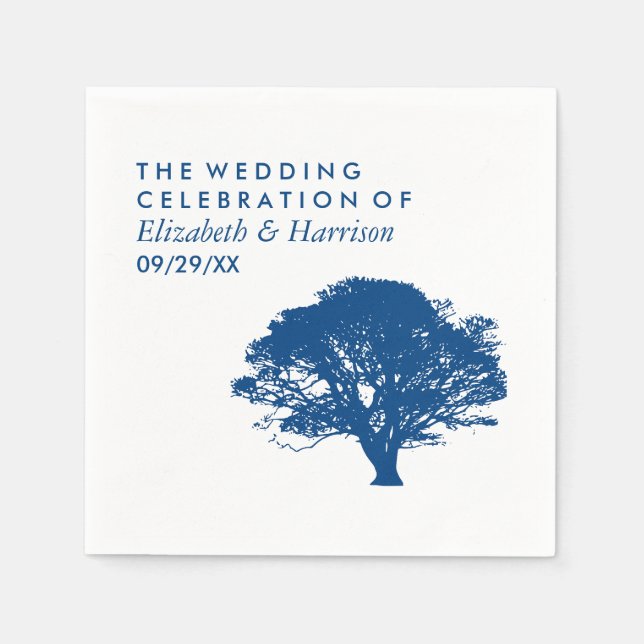 Serviette En Papier Arbre de chêne bleu, Mariage rustique et minimalis (Devant)