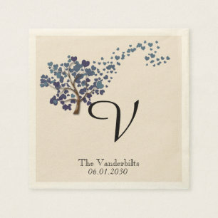 Serviette En Papier Arbre de coeur bleu sur Mariage ivoire Napkin
