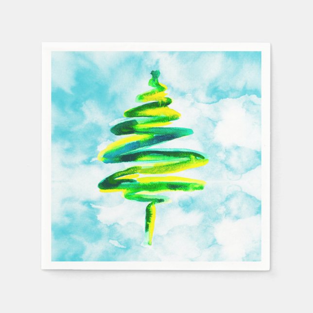 Serviette En Papier Arbre de Noël bleu Aquarelle abstraite serviettes (Devant)