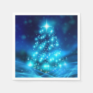 Serviette En Papier Arbre de Noël bleu électrique moderne avec lumière