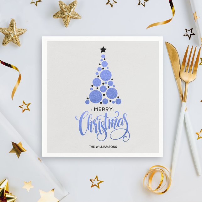 Serviette En Papier Arbre de Noël bleu moderne Naples de vacances (Modern Blue Christmas Tree Holiday Napkins)