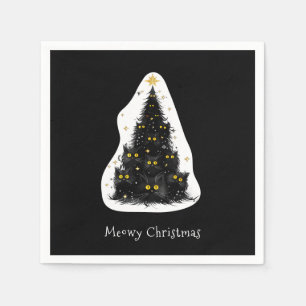 Serviette En Papier Arbre de Noël de la Meowy Chat Noir
