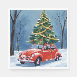 Serviette En Papier Arbre de Noël de vacances de voiture rouge antique
