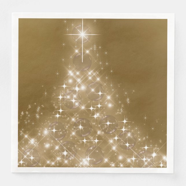 Serviette En Papier Arbre de Noël Élégant or éclairé (Devant)