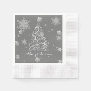 Serviette En Papier Arbre de Noël en argent et flocons de neige Papier