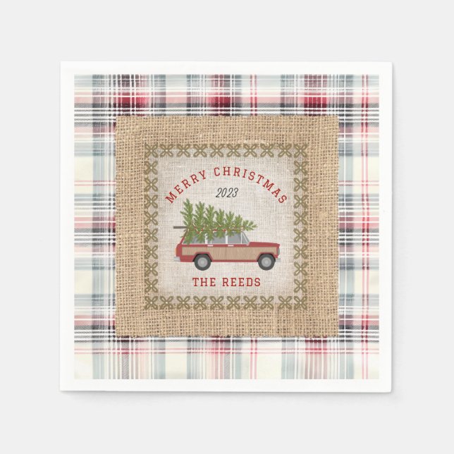 Serviette En Papier Arbre de Noël en bois de Faux Burlap plaid (Devant)