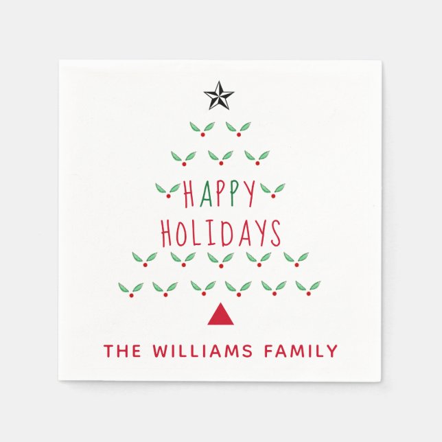 Serviette En Papier Arbre de Noël Holly Joyeux Vacances Moderne (Devant)