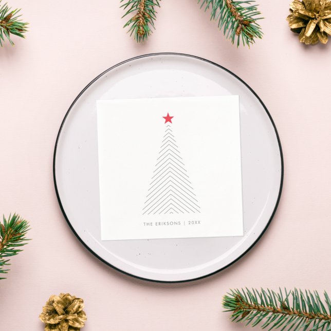 Serviette En Papier Arbre de Noël minimal | Red Star Clean Simple (Créateur téléchargé)