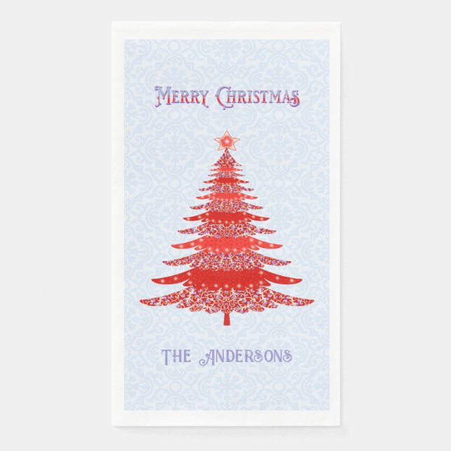 Serviette En Papier Arbre de Noël moderne bleu rouge Personnalisé (Devant)