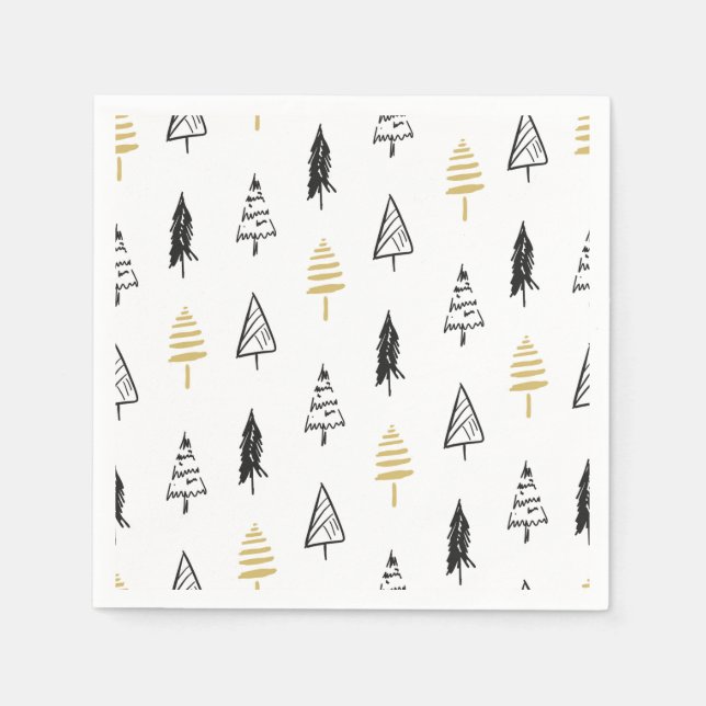 Serviette En Papier Arbre de Noël moderne Motif d'or noir (Devant)