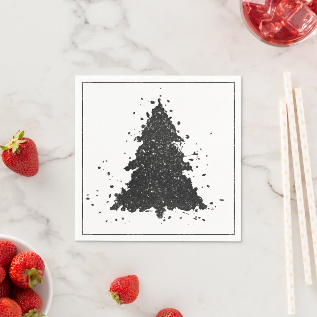 Serviette En Papier Arbre de Noël Moody | Onyx Silvery Black Splatter (En situation)