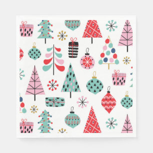 Serviette En Papier Arbre de Noël. Motif moderne bleu, rouge et rose