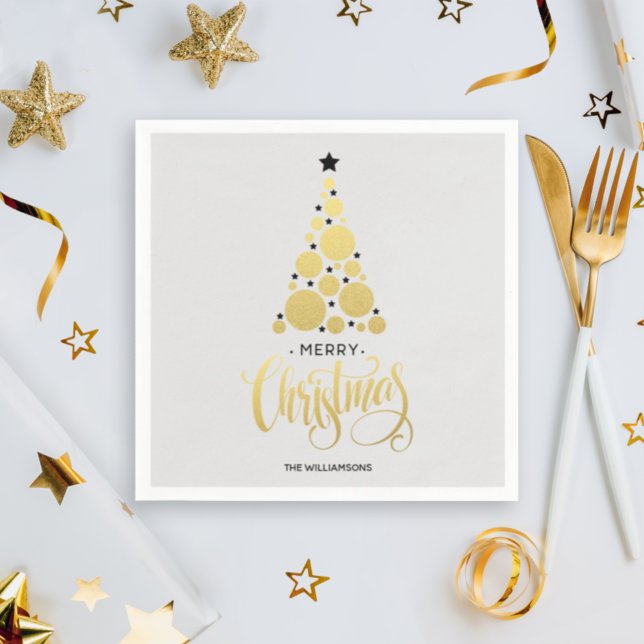 Serviette En Papier Arbre de Noël Or moderne Naples de vacances (Créateur téléchargé)