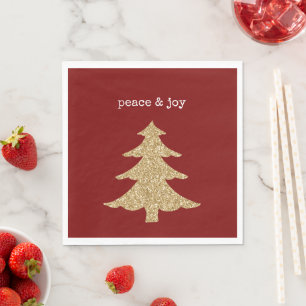 Serviette En Papier Arbre de Noël Paillettes Or Rouge Paix