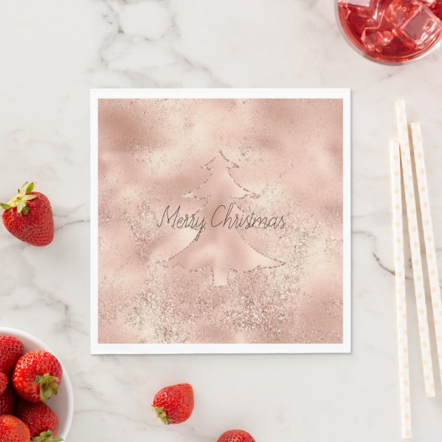 Serviette En Papier Arbre de Noël Peach Rose Gold Parties scintillant (En situation)