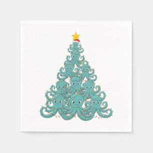 Serviette En Papier Arbre de Noël Pieuvre Chapeau de Père Noël Lumière