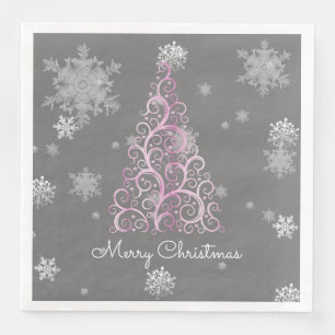 Serviette En Papier Arbre de Noël rose et flocons de neige Papier Napk