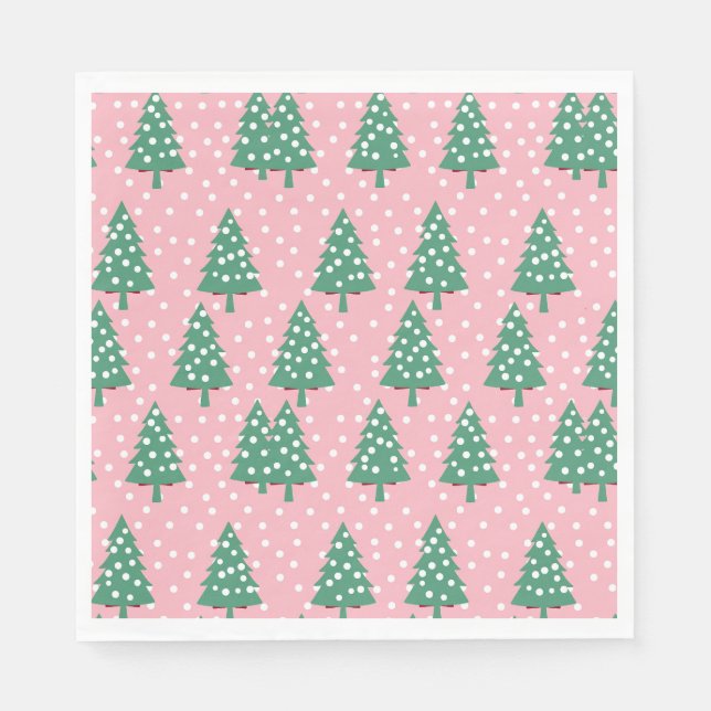 Serviette En Papier Arbre de Noël rose et vert (Devant)