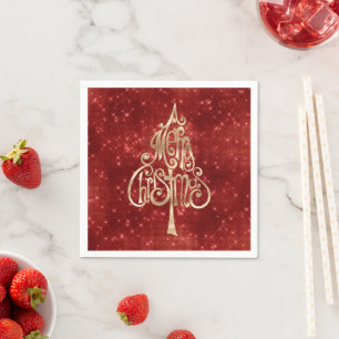 Serviette En Papier Arbre de Noël rouge étincelle