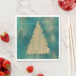 Serviette En Papier Arbre de Noël turquoise Parties scintillant verte 