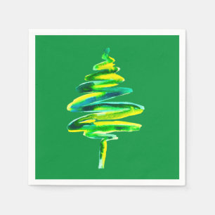 Serviette En Papier Arbre de Noël vert aquarelle abstraite