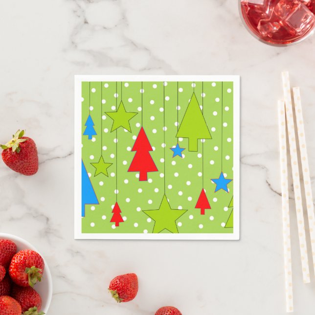 Serviette En Papier Arbre de Noël vert et blanc (En situation)