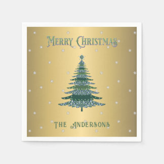 Serviette En Papier Arbre de Noël vert Nom personnalisé Gold Fusion