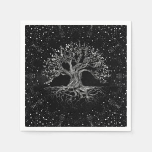 Serviette En Papier Arbre de vie en noir et blanc