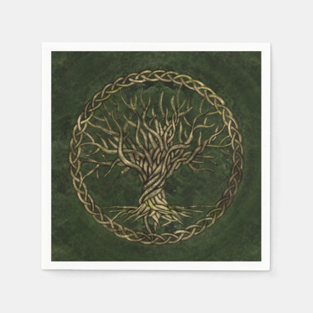 Serviette En Papier Arbre de vie -Yggdrasil -vert et or (Devant)