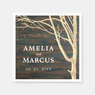 Serviette En Papier Arbre d'hiver rustique Mariage en bois foncé