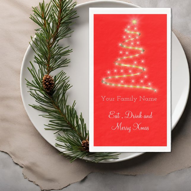 Serviette En Papier Arbre moderne de Noël en rouge vif (Créateur téléchargé)