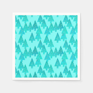 Serviette En Papier Arbres de Noël à fleurs modernes - aqua & paon