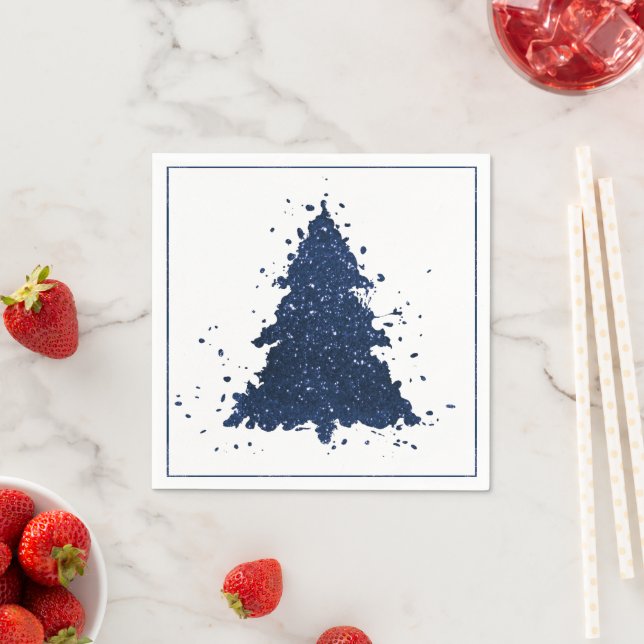 Serviette En Papier Arbres de Noël classiques| Bleu de la marine class (En situation)