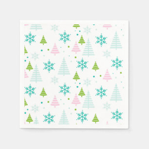 Serviette En Papier Arbres de Noël modernes Rose Turquoise Vert