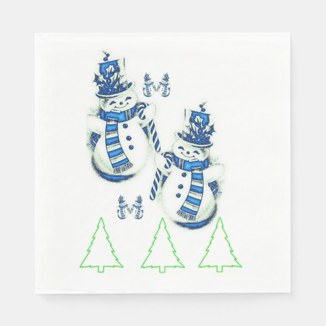 Serviette En Papier Arbres de Noël Papier vert serviettes, Snowman (Devant)