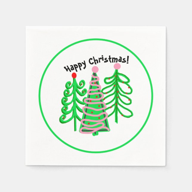 Serviette En Papier Arbres de Noël rose vert (Devant)