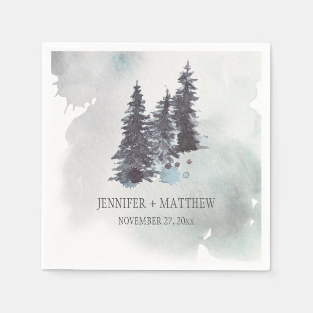 Serviette En Papier Arbres d'hiver neigeux Aquarelle neige | (Devant)