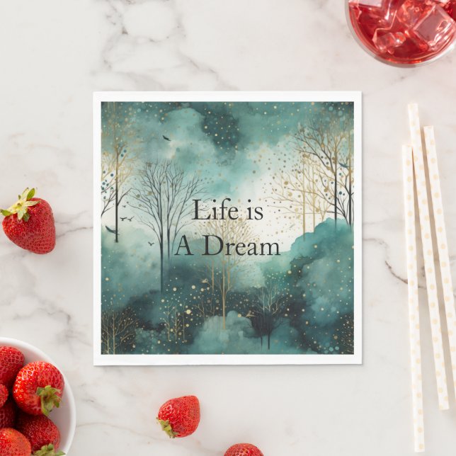 Serviette En Papier Arbres verts en or (En situation)